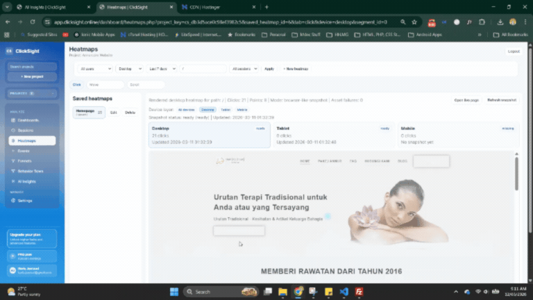 ClickSight heatmap view showing click concentration and engagement patterns across a page.